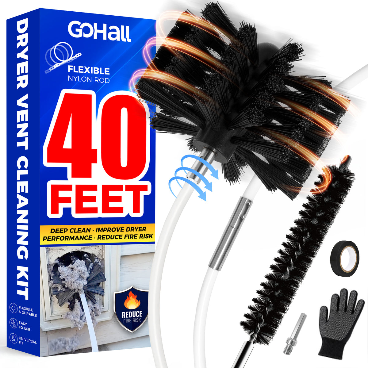 Dryer Vent Cleaning Kit with Flexible Nylon Rods (40 FT)