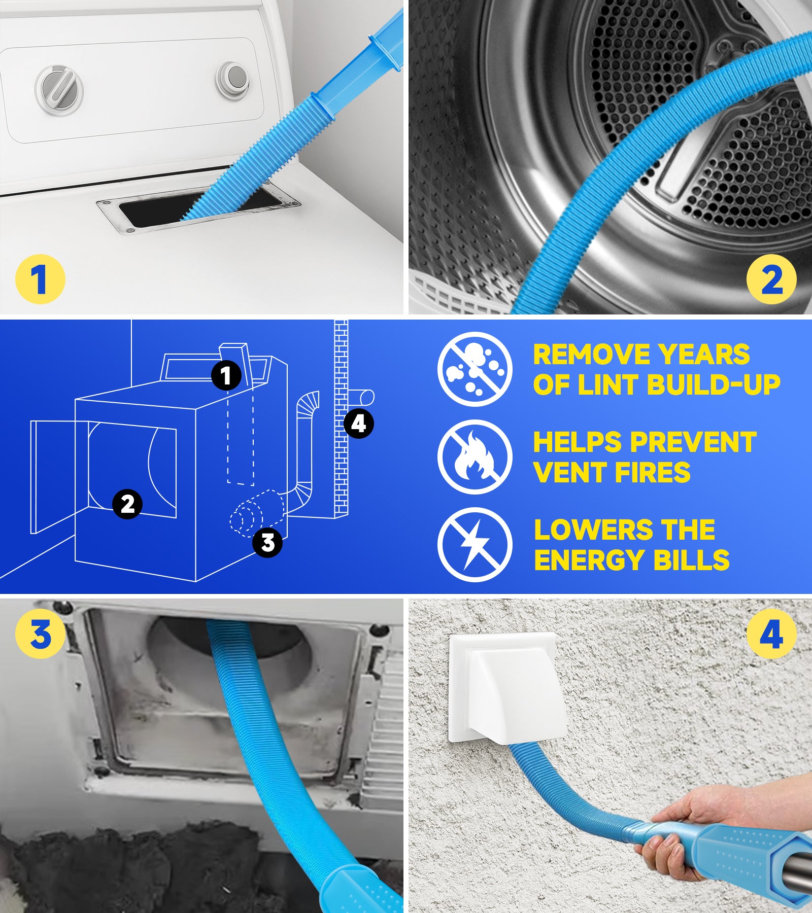 Dryer Vent Cleaner Kit with Brush (Blue)