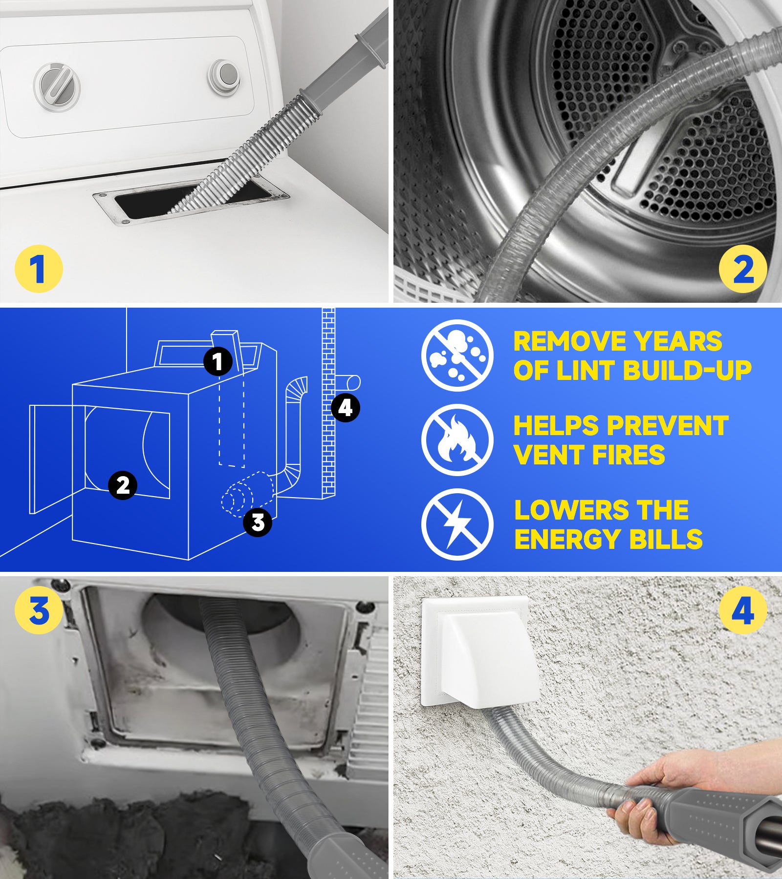 Dryer Vent Vacuum Attachment (Transparent Gray)
