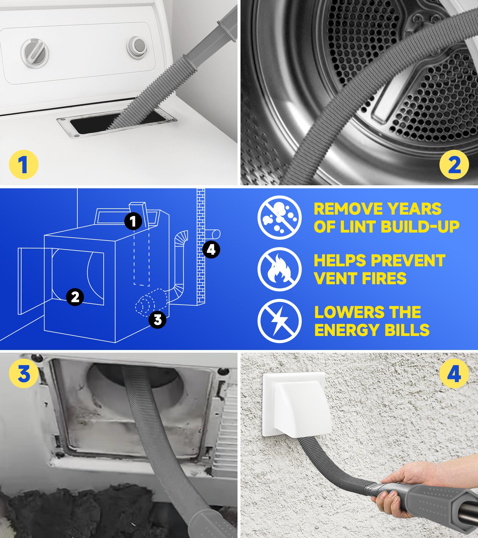Dryer Vent Cleaner Kit with Brush (Grey)
