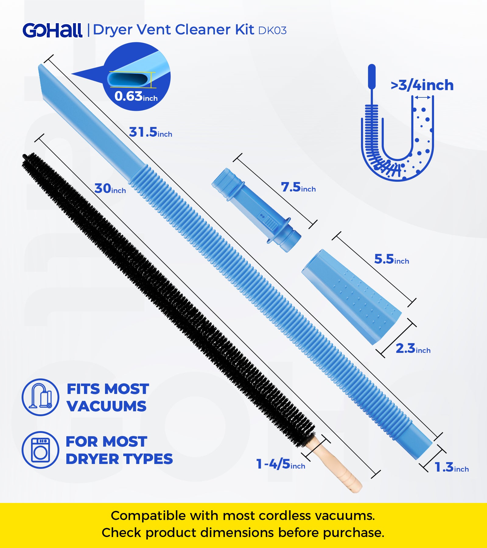 Dryer Vent Cleaner Kit with Brush (Blue)