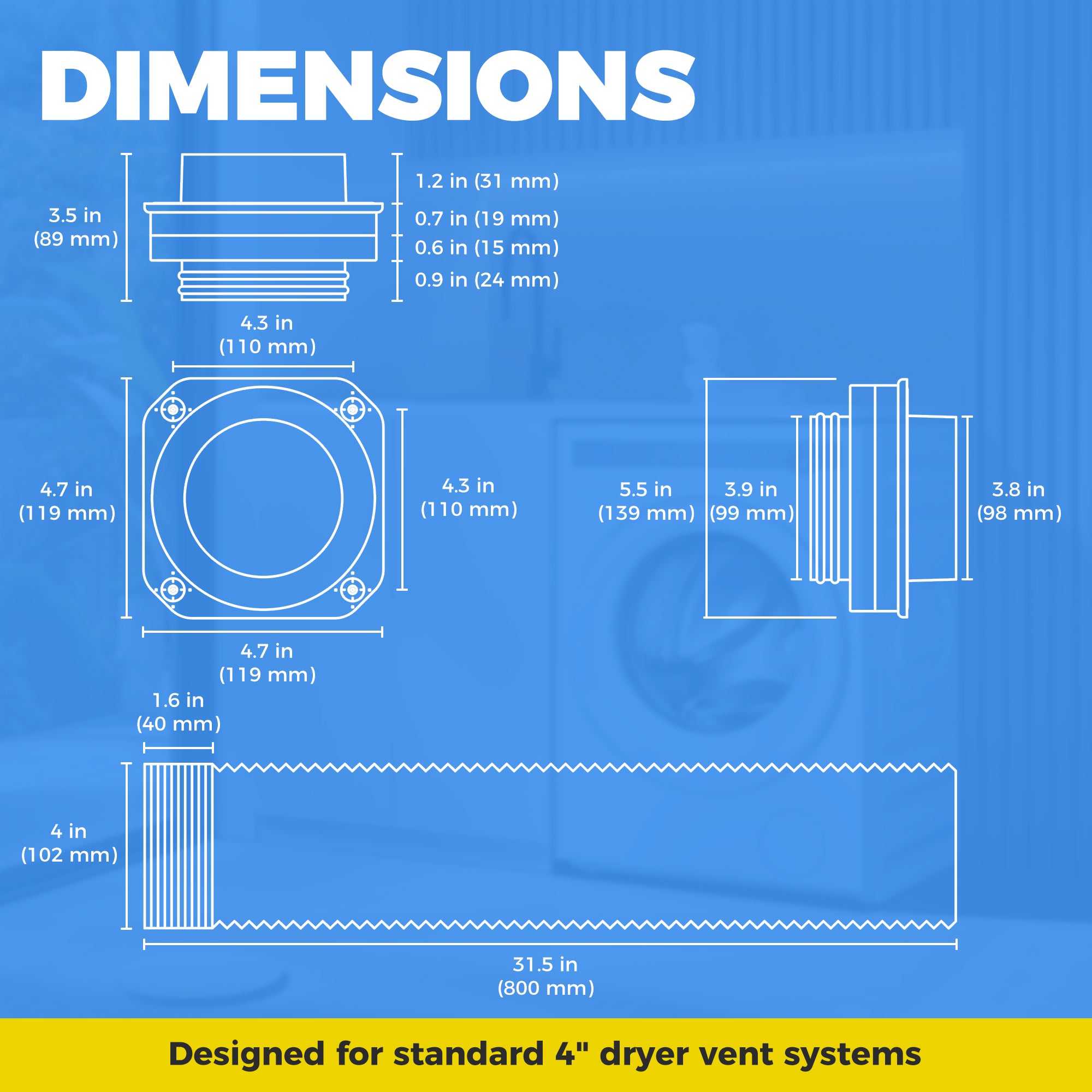 Magnetic Dryer Vent Coupling Kit – Straight 180° (4 Inch)