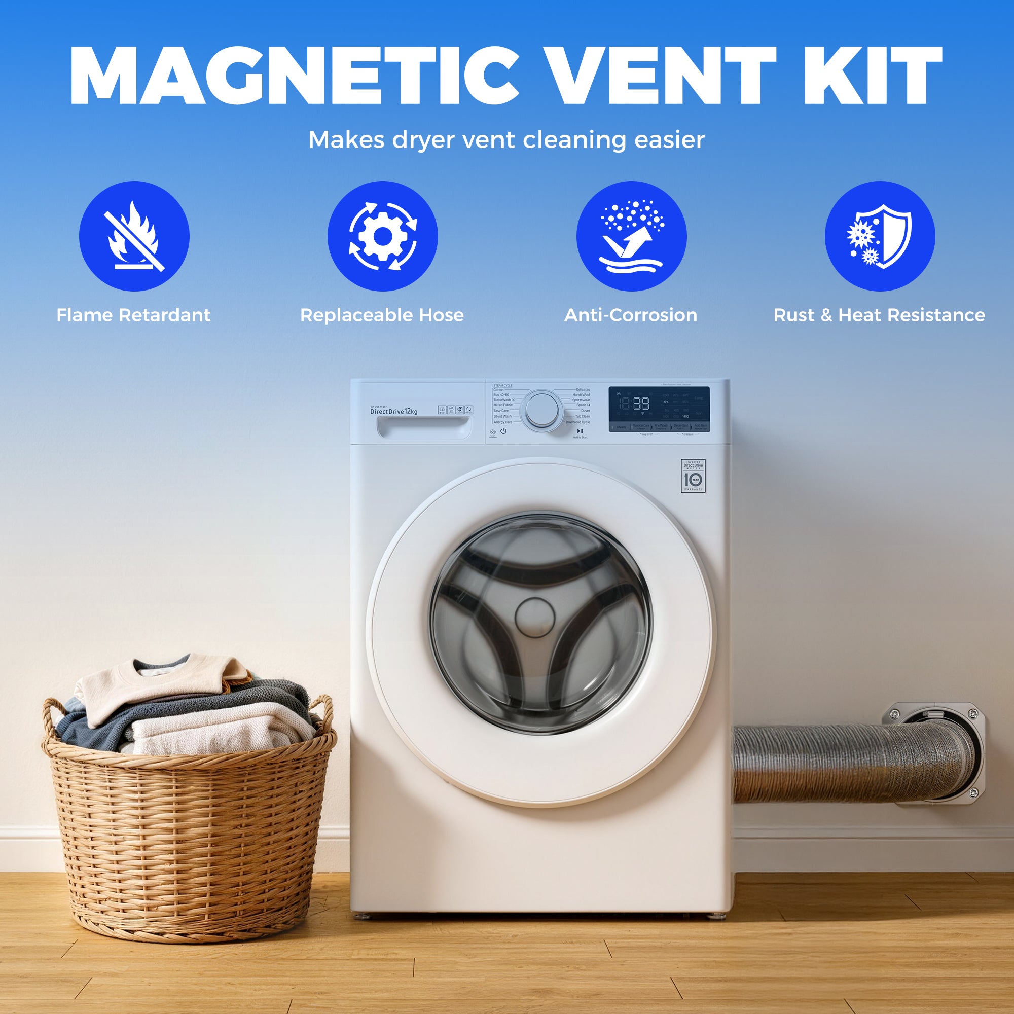 Magnetic Dryer Vent Coupling Kit – Straight 180° (4 Inch)